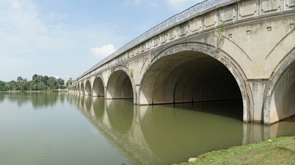 Panorama of lake and bridge