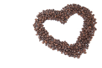 Roasted coffee beans in heart shape