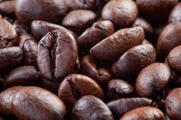 Close up of roasted coffee beans