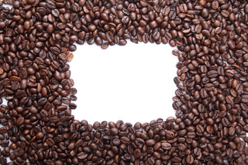 Roasted coffee beans with rectangular copy space