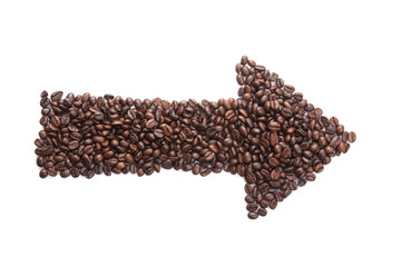 Roasted coffee beans in arrow shape