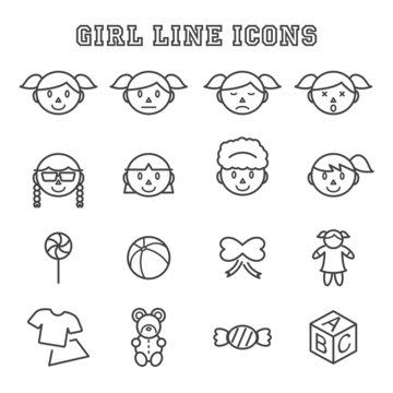 girl line icons