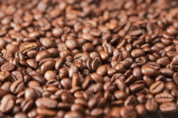 Closeup Background Made of Heap of Roasted Coffee Beans