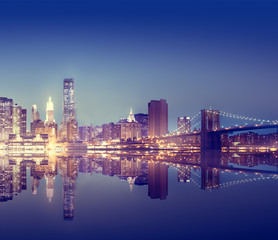 Fototapeta premium New York City Lights Scenic Bridge View Concept