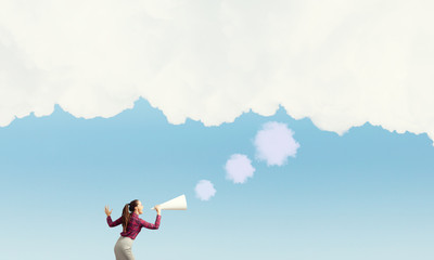 Woman announcing something