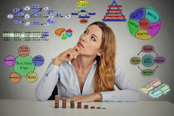 Fototapeta premium businesswoman calculating risks of new project implementation