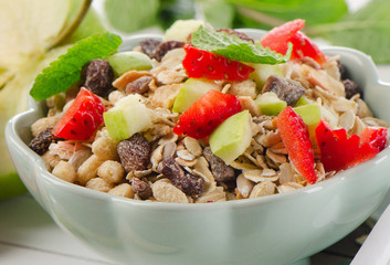 Muesli and fresh fruits for breakfast