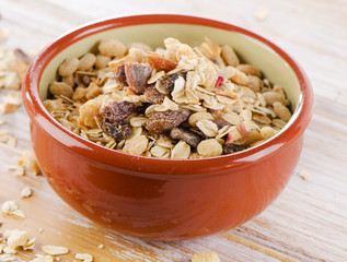 Healthy Muesli breakfast in a bowl .