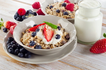 Muesli and ripe fruits for breakfast