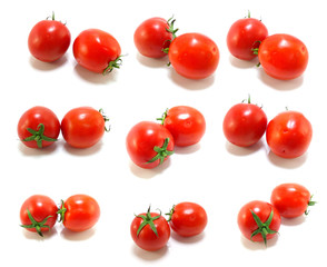 collection of tomatoes with a light shadows isolated on white
