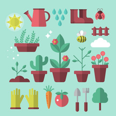 Flat stylish icons for gardening concept © girafchik