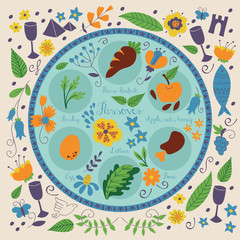 Passover seder plate with floral decoration