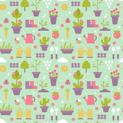 Gardening seamless pattern design with cute flat icons