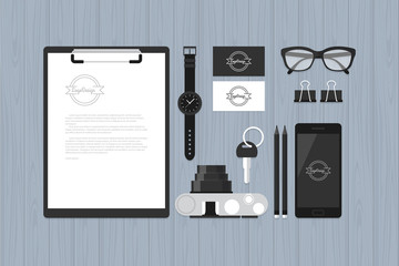 Flat mock up template for business workplace and branding design