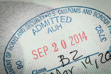 admitted stamp of USA American Visa for immigration travel conce