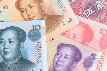 Chinese or Yuan banknotes money  from China's currency, close up