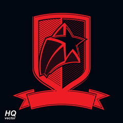 Vector military shield with pentagonal comet star, protection he
