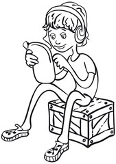 Teen sits with the tablet in his hands.