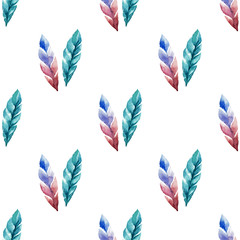 Fototapeta na wymiar Seamless pattern with watercolor feathers.