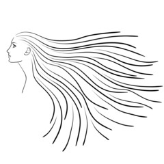sketch in black and white of woman's profile with long hair