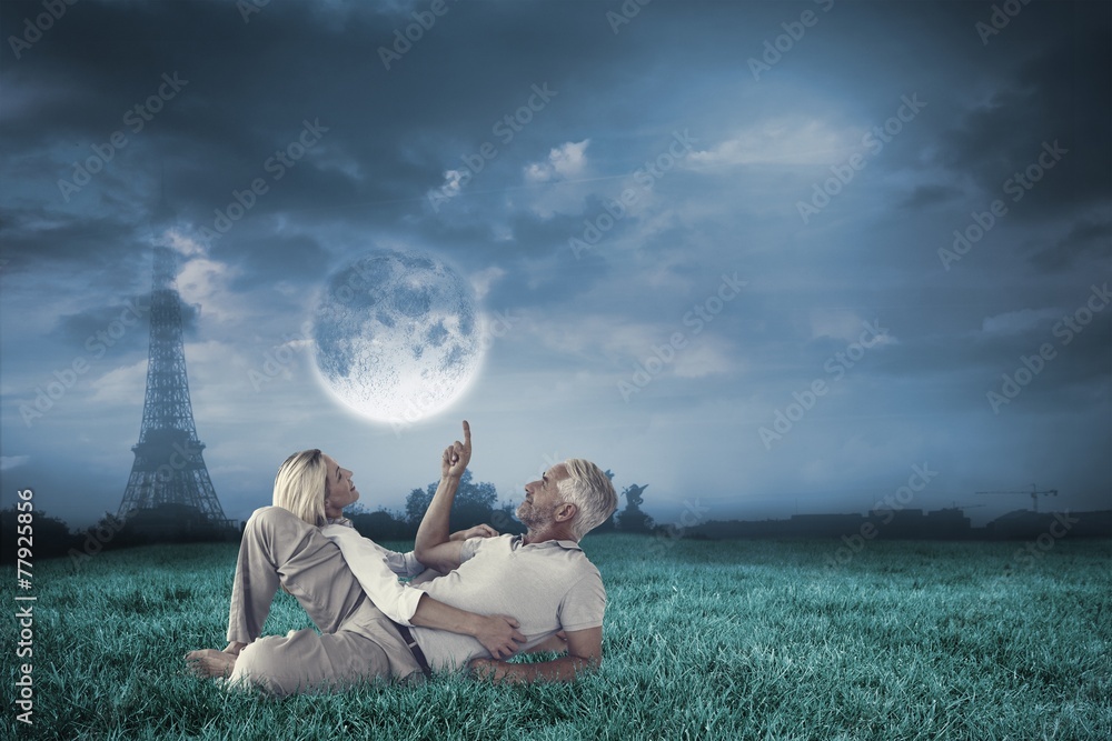 Aufkleber composite image of smiling couple lying and looking up