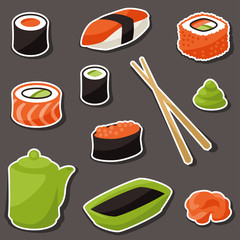 Icon set of various sushi.