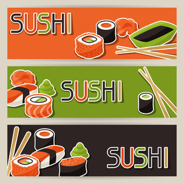 Banners with sushi.