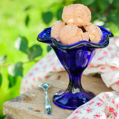 Chocolate Ice Cream in a Blue Bowl