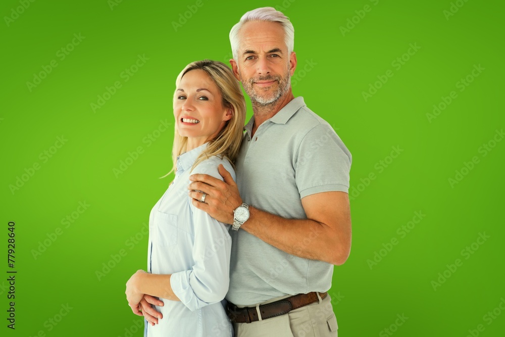 Poster composite image of happy couple smiling at camera