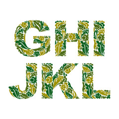 Decorative typescript with natural summer pattern. Flowery alpha