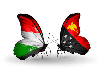 Two butterflies with flags Hungary and Papua New Guinea
