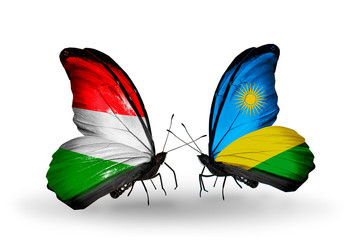 Two butterflies with flags Hungary and Rwanda