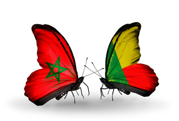 Two butterflies with flags Morocco and Benin