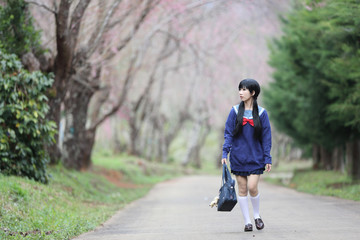  japanese school girl with flower