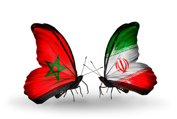 Two butterflies with flags Morocco and  Iran