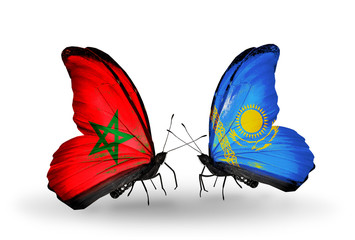 Two butterflies with flags Morocco and Kazakhstan