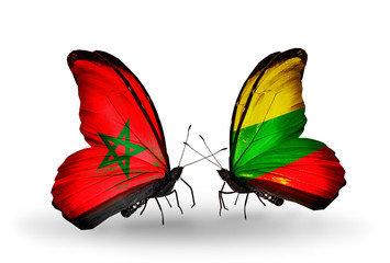 Two butterflies with flags Morocco and Lithuania