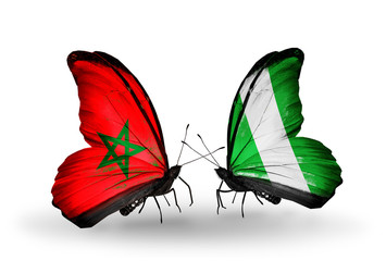 Two butterflies with flags Morocco and Nigeria