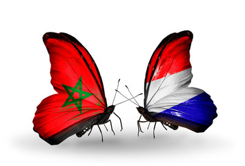 Two butterflies with flags Morocco and Holland