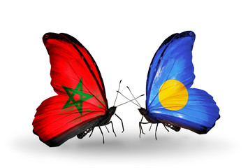 Two butterflies with flags  Morocco and Palau