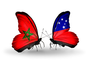 Two butterflies with flags Morocco and Samoa
