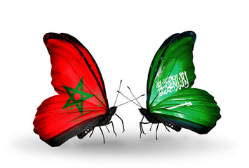 Two butterflies with flags Morocco and Saudi Arabia