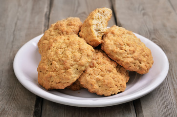 Oatmeal cookies on rustic table