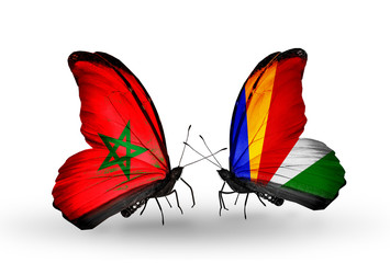 wo butterflies with flags Morocco and Seychelles