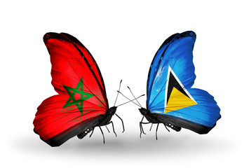 Two butterflies with flags Morocco and Saint Lucia