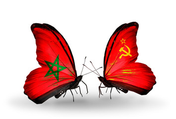 Two butterflies with flags Morocco and Soviet Union
