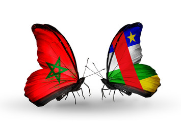 Two butterflies with flags Morocco and Central African Republic