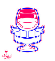 Realistic goblet of wine with simple ribbon, anniversary celebra