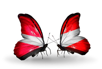 Two butterflies with flags Latvia and  Austria