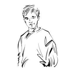 Hand drawn illustration of a smiling kid on white background.